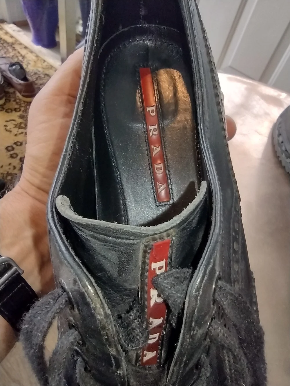 Prada Black Leather Wingtip Brogues with Camouflage Rubber Sole